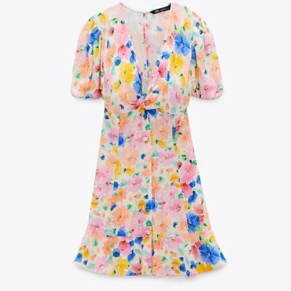 ZARA FLORAL PRINTED MINI DRESS - Picture 8 of 9